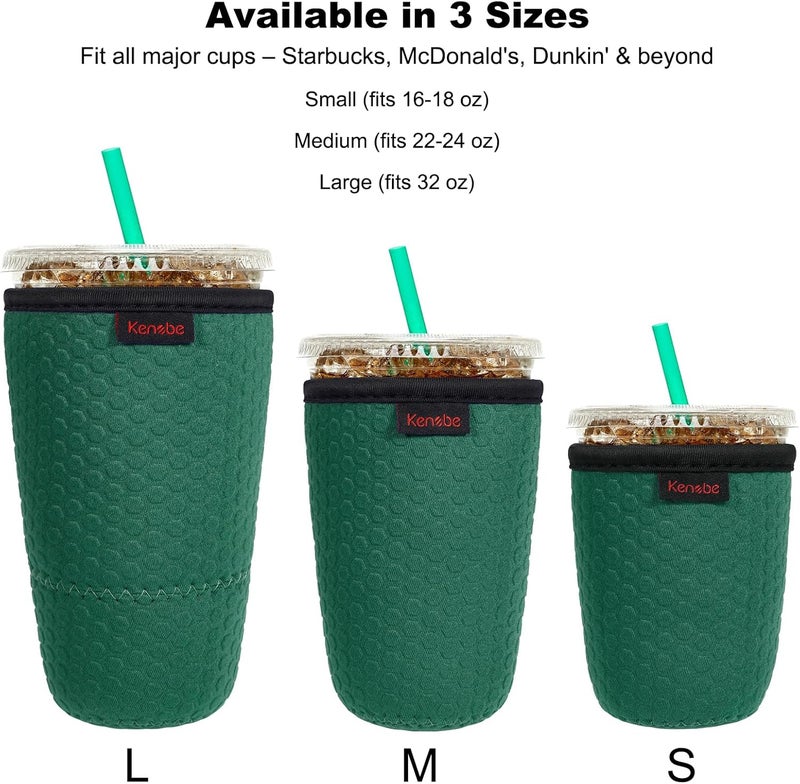 KENOBE 3 Pack Neoprene Insulator Sleeve for Iced Coffee Cups, Reusable Cooler Sleeves for Iced & Hot Drinks, Universal Fit 16-32 oz Cups Beverages, Compatible with Starbucks Dunkin Coffee and More - Image 2